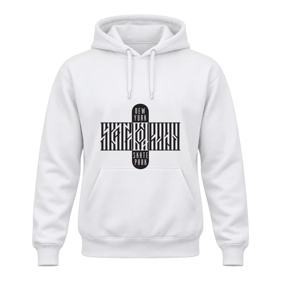 Hoodie — Skate · Ligne libre — الأمام — أبيض